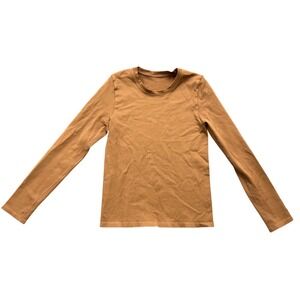 OQQ Long Sleeve Crewneck Top Women Medium Brown Seamless Stretch Base Layer